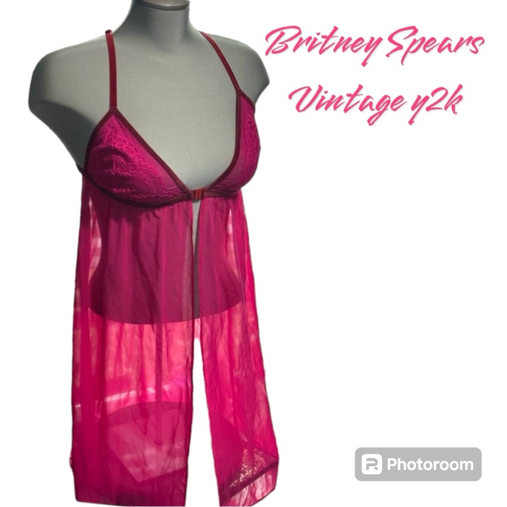 Britney Spears y2k lingerie pink velvet mesh sheer sexy feminine EUC